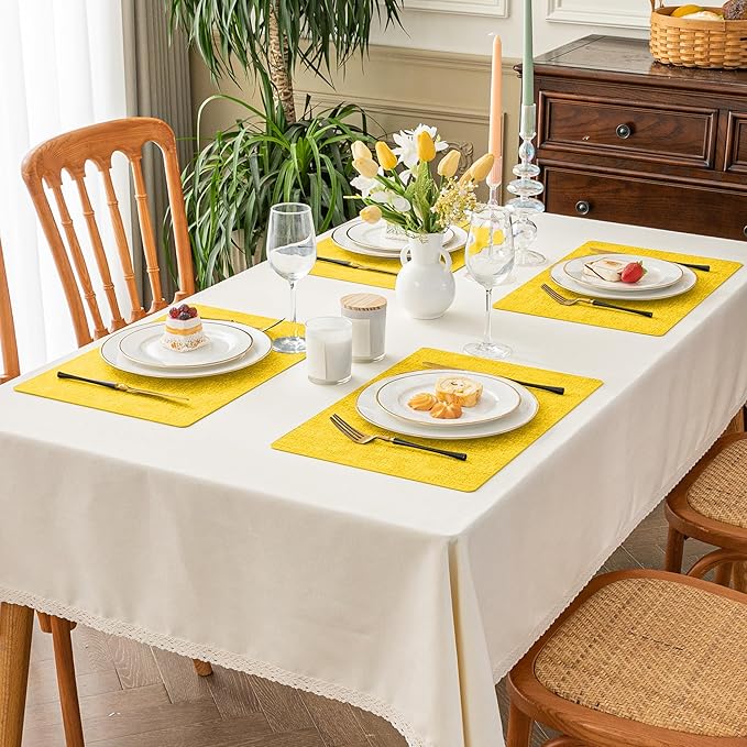Romanstile Vinyl Placemats Set of 4-12 X 17 Inch - Heat Resistant Place Mats 100% Waterproof Oilproof Wipeable Reversible Faux Leather Table Mats for Kitchen, Dining, Party, Outdoor, Yellow