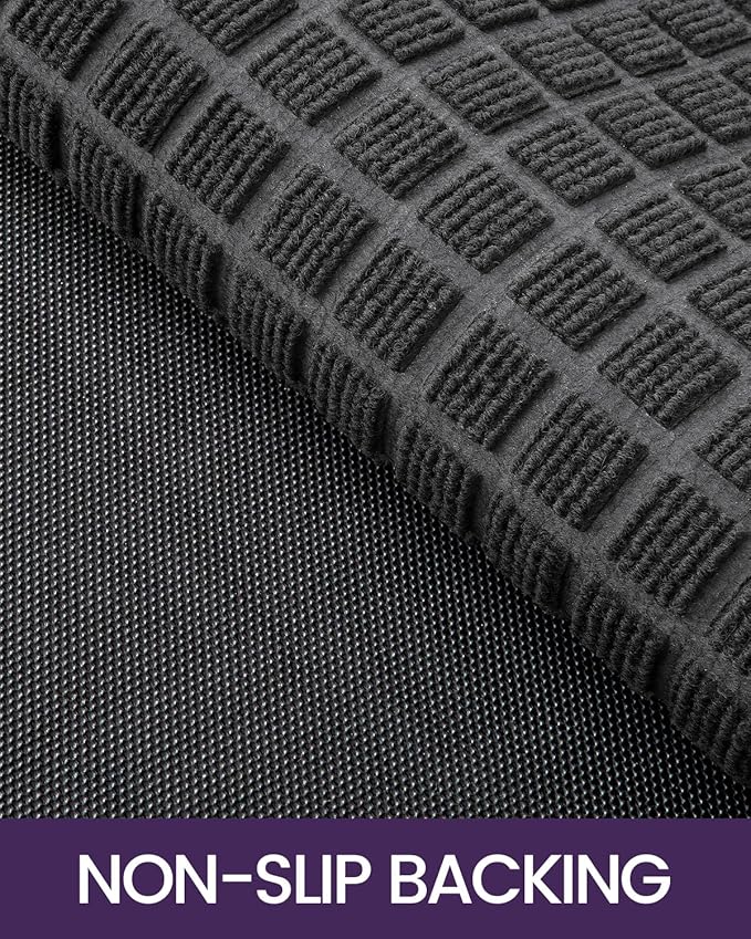 DEXI Front Door Mat Outside Entrance, 17x29 Rubber Entry Doormat Heavy Duty, Welcome Mats Non Slip for Inside House Floor Entryway Double Doors Exterior Patio, Checkered Grey