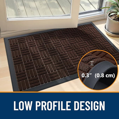 OLANLY Front Door Mat Outside Entrance 29.5x17, Absorbent, Heavy Duty Sturdy Natural Rubber Doormat Indoor Outdoor, Stain and Fade Resistant, Non-Slip Backing Low Profile Floor Mat for Entryway, Brown