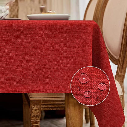 BALCONY & FALCON Rectangle Tablecloth Washable Wrinkle Resistant and Water Proof Table Cloth Decorative Linen Fabric Tablecloths for Dining Parties Kitchen Wedding and Outdoor Use (Red, 55x95)