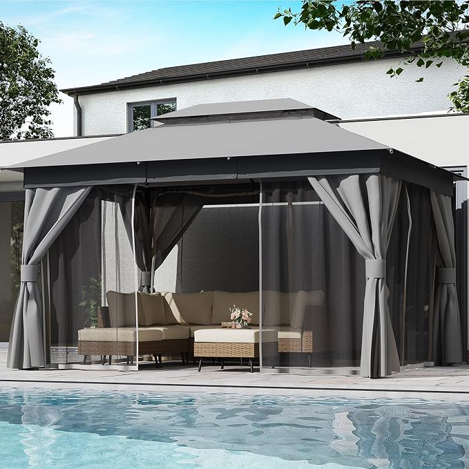 10'x12' Outdoor Gazebo, Heavy Duty Metal Frame Patio Canopy - Image 6