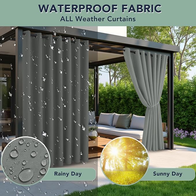 Outdoor Curtains for Patio Waterproof, 6 Drape Panels, Sun Shades | Privacy & - Image 2