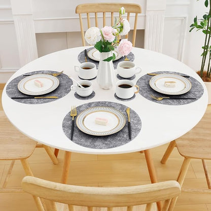 Homaxy Round Faux Leather Placemats and Coasters, Washable Dual-Side Table Mats, Wipeable Heat-Resistant Dining Place Mats for Outdoor and Indoor, Set of 6, Diameter 13 and 3.93 inch, Black & White