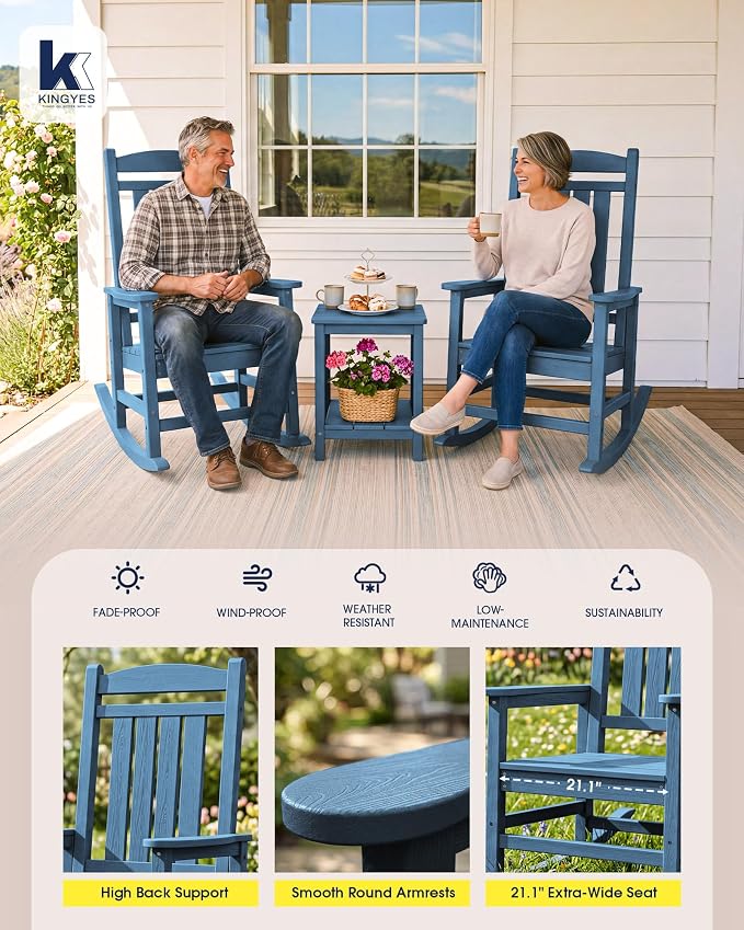 Oversized Outdoor Rocking Chairs Set of 4, HDPE Porch Rockers - Image 6