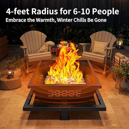 36 inch fire Pit, Square Outdoor Fire Pit with Poker, Wood Burning Fire Pit for Camping, Backyard, Patio
