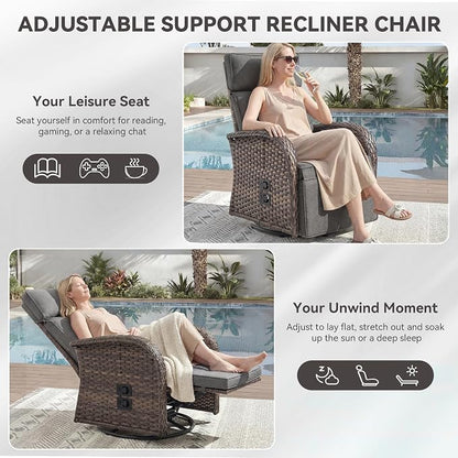 3 Pieces Zero Gravity Patio Swivel Recliner Chairs Set of 2 - Image 3