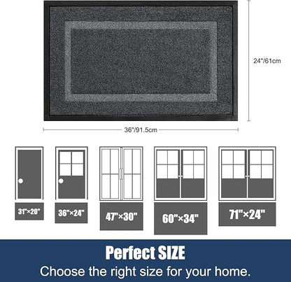 Large Front Door Mat Outside Entrance Indoor Doormat, 36" x 24" Outdoor Mats for Patio Waterproof, Outdoor Door Mats for Outside Entry, Indoor Rugs for Entryway, Sturdy Natural Rubber, Drak Gray