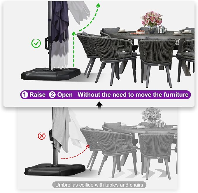 PURPLE LEAF Patio Telescopic Umbrella 11.5' x 11.5' Up Down Lifting Navy | - Image 5