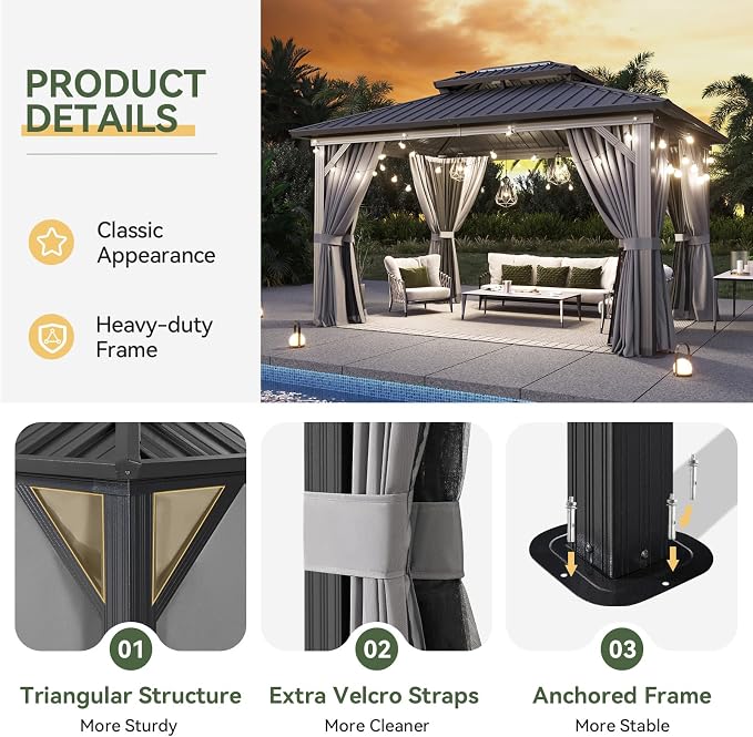 Aoxun Gazebo 10x14 Hardtop Gazebo - Image 6