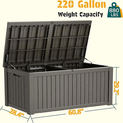 NUNU LAB 220 Gallon Outdoor Storage Box Waterproof, Outside Package Delivery Deck Boxes with Lockable Lid, Backyard Storage Bin For Garden Tools, Patio Cushions, Gray