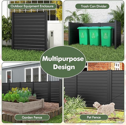 Giantex Air Conditioner Fence 4 Panels - 48''W x 48''H Outdoor Privacy Screen with Upgraded Metal Stakes, PVC Trash Can Enclosure, Decorative Garden Fences for Patio Lawn AC Unit Pool Pump, Black