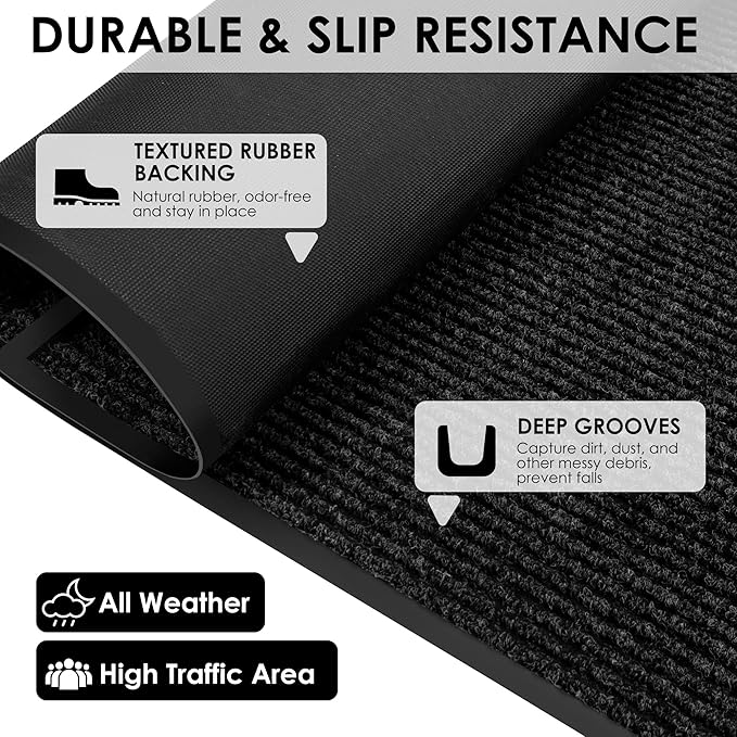 3′ x 31′ Front Door Mat Indoor Outdoor Entrance, Commercial Floor Mat Heavy Duty Dirt Trapper Entryway Doormat, Custom Size Non Slip Rubber Backing Welcome mat, Door Mat for High Traffic Area