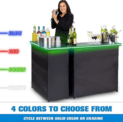 GoPong GoBar Portable Double Bar Table Set with Multi-Color LED Lights - Mobile Bartender Station for Events - Includes Carrying Case