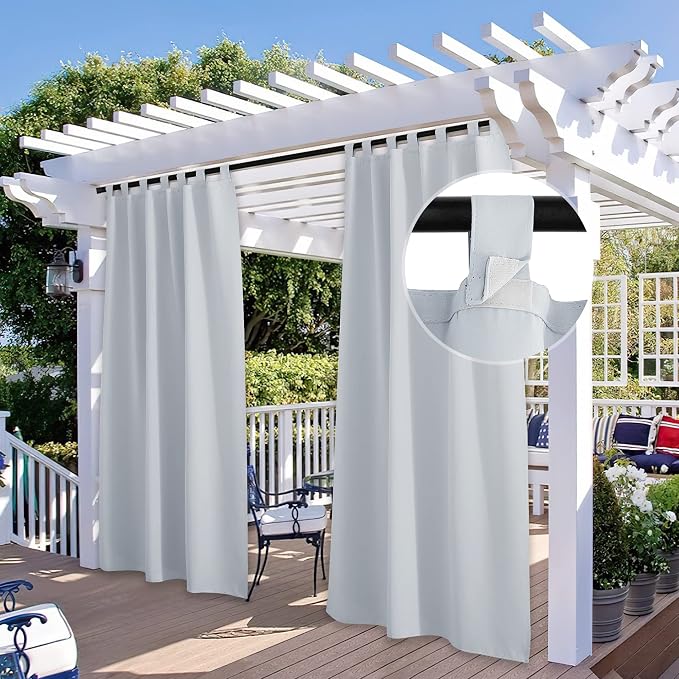 2 Panels Patio Outdoor Curtains Waterproof, Detachable Top Blackout Thermal by StangH