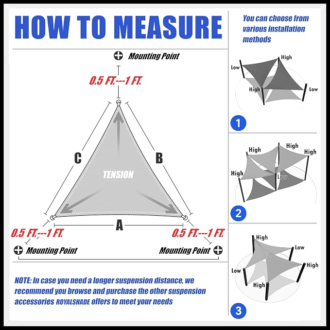Royal Shade 9' x 9' x 9' Beige Triangle Sun Shade Sail Order to Make RTAPT8 - Image 6