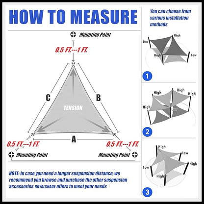 Royal Shade 24' x 24' x 24' White Triangle Sun Shade Sail Canopy Outdoor Patio - Image 6