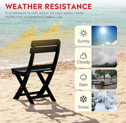 Costaelm Paradise 3-Piece Outdoor HDPE Folding Patio Bistro Table and Chairs, Black