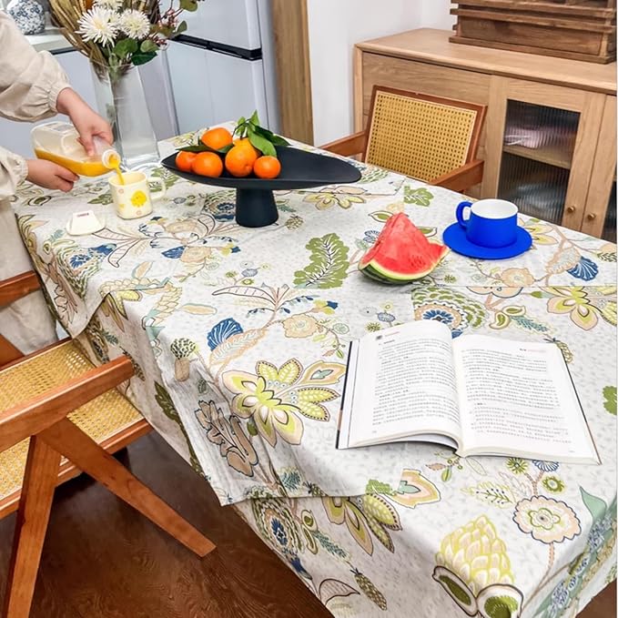 Spring Rectangular Tablecloth 120 x 60 Inch, Print Floral Waterproof Rectangle Table Cloth, Fabric Table Cover for Dining Kitchen Farmhouse Ourdoor - Green Flowers