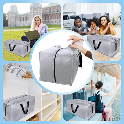 12 Pack Large Strong Moving Bags with Zippers & Carrying Handles - Water-Resistant - Heavy Duty Storage Tote for Space Saving Moving Storage, Fold Flat, Alternative to Moving Box (Silver)