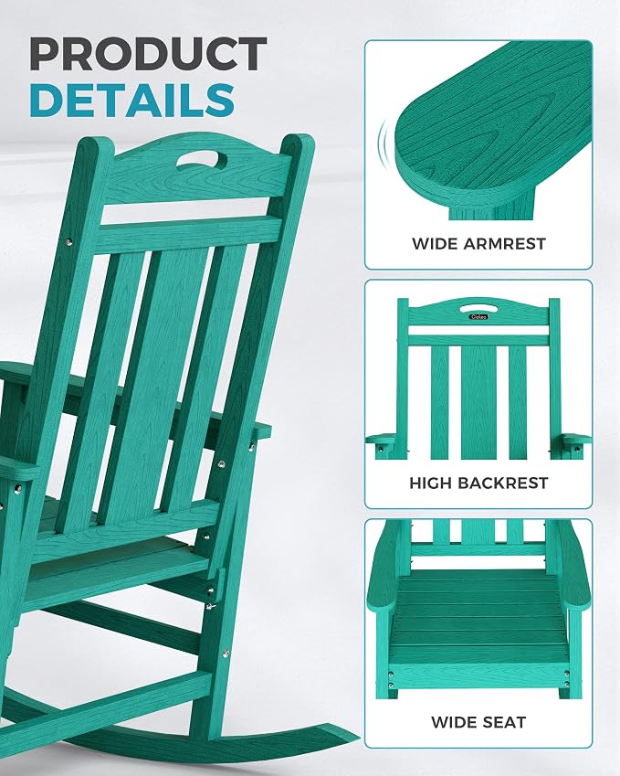 Oversized Outdoor Rocking Chairs Set of 3, 380lbs Heavy-Duty Large Patio Rocker - Image 4