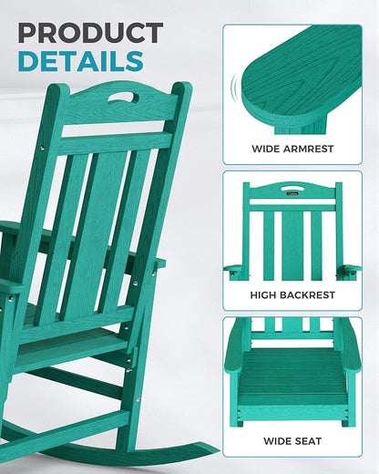 Oversized Outdoor Rocking Chairs Set of 2, 380lbs Heavy-Duty Large Patio Rocker - Image 4