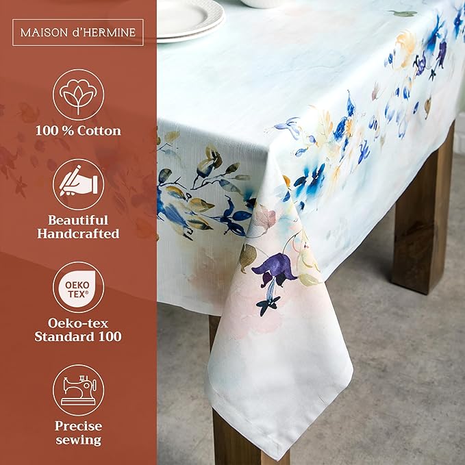 Maison d' Hermine Table Cloth Rectangle Table 100% Cotton 70 x 108 Inches Tablecloth Reusable Decorative for Dining Room, Farmhouse, Home, Party, Festive & Wedding Spring Summer - Lazy Summer Days