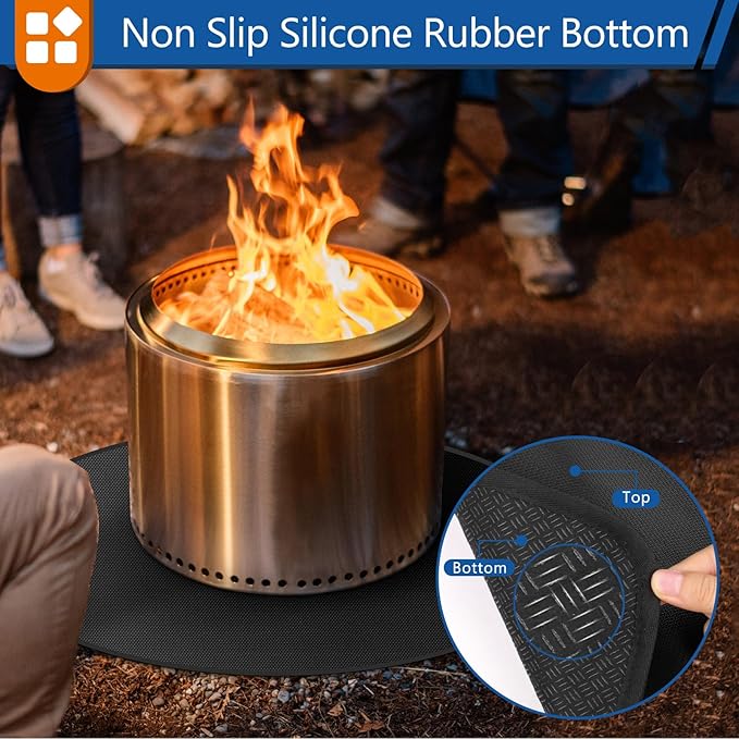 Anze Round Under Grill Mat for Outdoor Grill, 39 Inch Anti-Slip BBQ Floor Mats, Easy to Clean Reusable Fireproof Grill Pad, Oil-Proof Waterproof Protector for Deck Fireplace Pit Mat Black