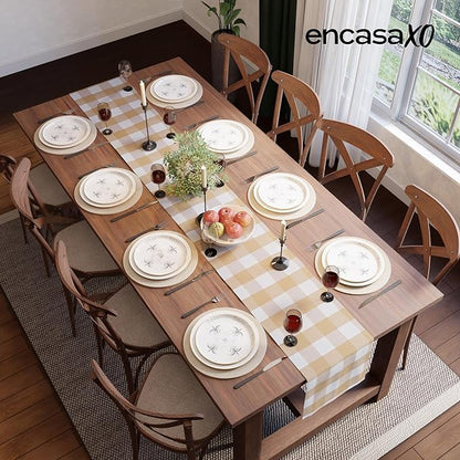 Encasa XO Cotton Dining Table Runner | Buffalo Beige Checks | Size 13x104 in - Machine Washable & Durable