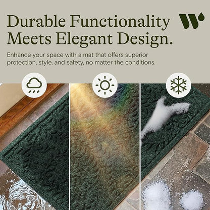 WaterHog Indoor/Outdoor Door Mat, 2' x 3', Made in USA, Durable & Skid-Resistant Front Door Rug, Decorative, Water-Trapping & Heavy-Duty Entryway Floor Mat For Your Home, Boxwood Collection, Evergreen