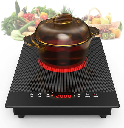VBGK Electric Cooktop,110V Electric Stove Top,Single Burner Electric Cooktop LED Touch Control,9 Power Levels, Kids Lock &Timer,Overheat Protection,2000W Portable Burner
