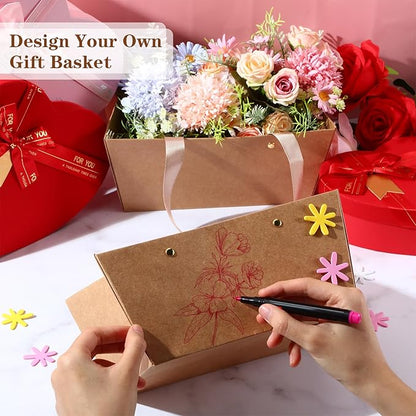 Glenmal 72 Pcs Baskets for Gifts Waterproof Empty Kraft Basket Bulk with Handles 9.8 x 6.5 x 4.3'' Gift Basket Empty to Fill for Wedding Party Christmas Valentines(Brown)