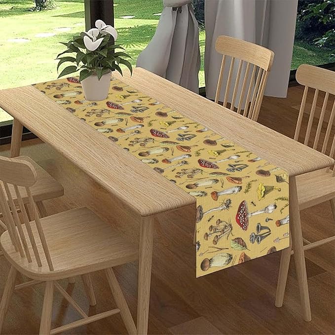 Mushroom Table Runner, Rustic Farmhouse Mushroom Fall Autumn Seasonal Country Coffee Table Center Decor for Home Kitchen Dining Patio Holiday Party Indoor Outdoor Table Decorations, 13"x72" Inch