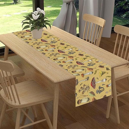 Mushroom Table Runner, Rustic Farmhouse Mushroom Fall Autumn Seasonal Country Coffee Table Center Decor for Home Kitchen Dining Patio Holiday Party Indoor Outdoor Table Decorations, 13"x108" Inch