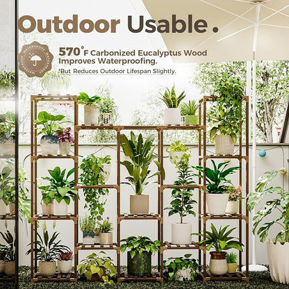 Bamworld Large Hanging Plant Stand Indoor Tall Plant Shelf Outdoor 14 Pots | - Image 3