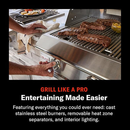 Blaze Outdoor Grill | 44-inch Stainless Steel Propane BBQ Grill | Built-in 4 Burner Barbecue | Professional Outdoor Grilling | Rear Infrared Burner & Grill Lights | BLZ-4PRO-LP
