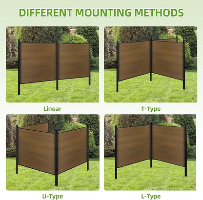 Mondaria Fence Privacy Screen with 8ft In-ground Posts, 6ft(H) x18ft(W) Wood Plastic Composite Fence Panels Weather-Resistant Outdoor Fence for Backyard/Garden (Brown, 4 Posts)