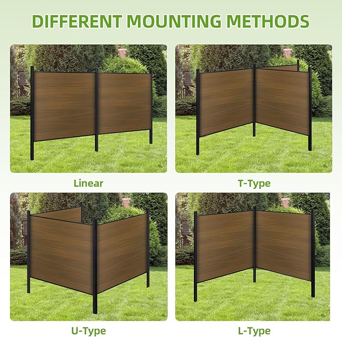 Mondaria Fence Privacy Screen with 8ft In-ground Posts, 6ft(H) x 6ft(W) Wood Plastic Composite Fence Panels Weather-Resistant Outdoor Fence for Backyard/Garden (Brown, 1 Post)