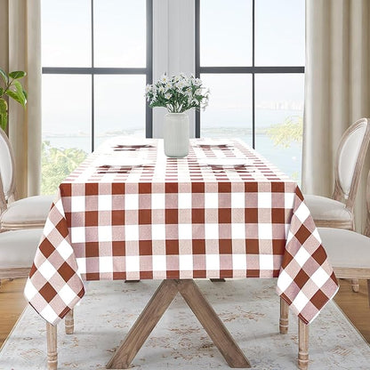 Softalker Gingham Checkered Tablecloth Rectangle - Outdoor Waterproof Buffalo Plaid Table Cloth, Stain Resistant Washable Table Cover for Picnic, Camping, Dining - Rust and White, 60 x 102 Inch