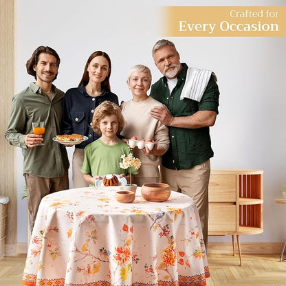 Maison d' Hermine Table Cloth Round Table 100% Cotton 69 Inches Fall Tablecloth Reusable Everyday Use for Thanksgiving Christmas Decorations Dining Farmhouse Party (Kelim - Prairie)
