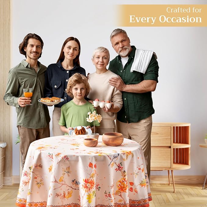 Maison d' Hermine Table Cloth Round Table 100% Cotton 63 Inches Fall Tablecloth Reusable Everyday Use for Thanksgiving Christmas Decorations Dining Farmhouse Party (Kelim - Prairie)
