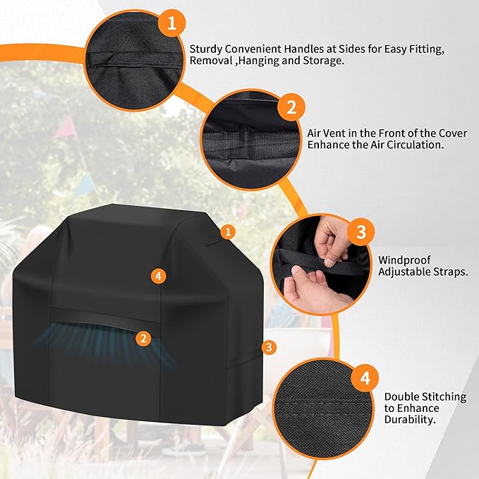 iCOVER Grill Cover 65 Inch, BBQ Grill Cover for Outdoor Grill, 600D Heavy-Duty Waterproof Gas Grill Cover BBQ Cover, Barbecue Grill Covers for Weber, Charbroil, Brinkmann, Nexgrill and More, Black