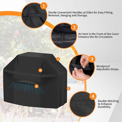iCOVER Grill Cover 65 Inch, BBQ Grill Cover for Outdoor Grill, 600D Heavy-Duty Waterproof Gas Grill Cover BBQ Cover, Barbecue Grill Covers for Weber, Charbroil, Brinkmann, Nexgrill and More, Black
