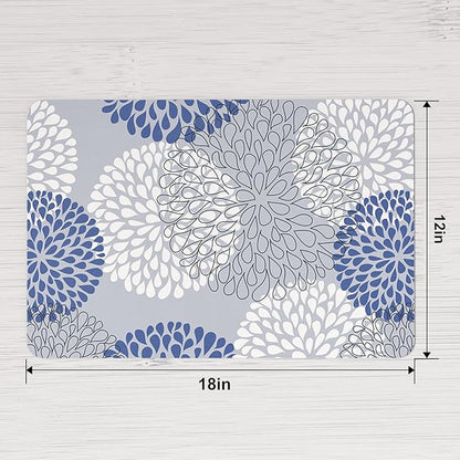 QIYI Placemats Set of 6, 12x18 Inch Faux Leather Place Mats for Kitchen Dinning, Heat Resistant Anti Slip Flower Table Mats, Waterproof Wipeable Washable Placemat Party Table Décor, Blue Floral Burst