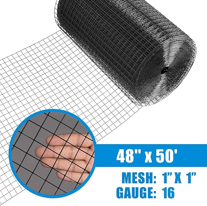 Fencer Wire 16 Gauge Black Vinyl Coated Welded Wire Mesh Size 1 inch by 1 inch (d. 4ft. x 50ft.)
