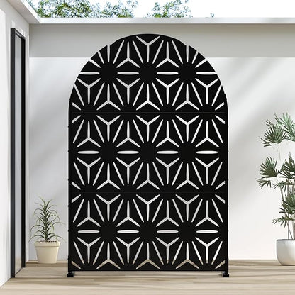 Casaphoria 72" H x 47" W Arched Metal Privacy Screen - Elegant Freestanding Outdoor Screen for Deck, Patio & Balcony - Versatile Decorative Privacy Panels for Home & Garden Use (Black-Star)