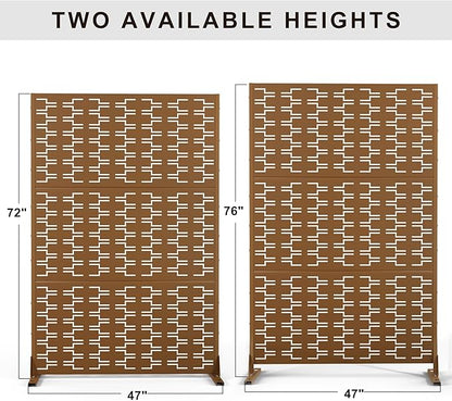 Metal Privacy Screen Outdoor 72" H×47" W,Freestanding Decorative Privacy Screen for Balcony Yard&Garden,Privacy Fence-Brown&Brick