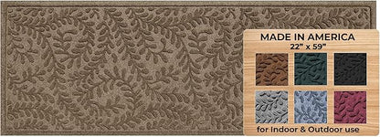 WaterHog Indoor/Outdoor Door Mat, 2' x 5', Made in USA, Durable & Skid-Resistant Front Door Rug, Decorative, Water-Trapping & Heavy-Duty Entryway Mat for Your Home, Boxwood Collection, Khaki/Camel