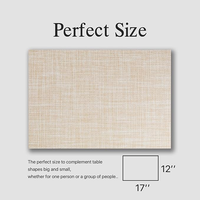 Placemats Set of 6 - Easy Clean Woven Vinyl Placemat for Dining Table, Indoor/Outdoor Place Mats, Washable PVC Table Mats（Beige）
