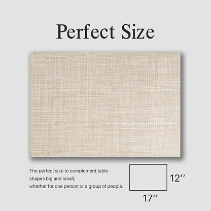 Placemats Set of 6 - Easy Clean Woven Vinyl Placemat for Dining Table, Indoor/Outdoor Place Mats, Washable PVC Table Mats（Beige）