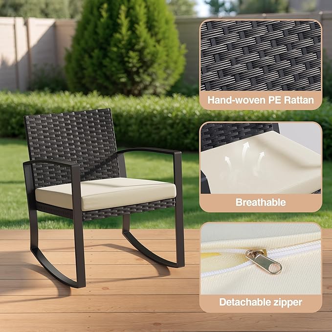 Qsun 3 Pieces Porch Furniture Set Patio Rocking Bistro Set Outdoor Patio Chairs - Image 4